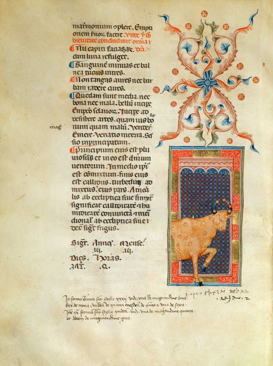 Ms Latin 7272 fol 113 Página de calendário iluminada para abril de Italian School