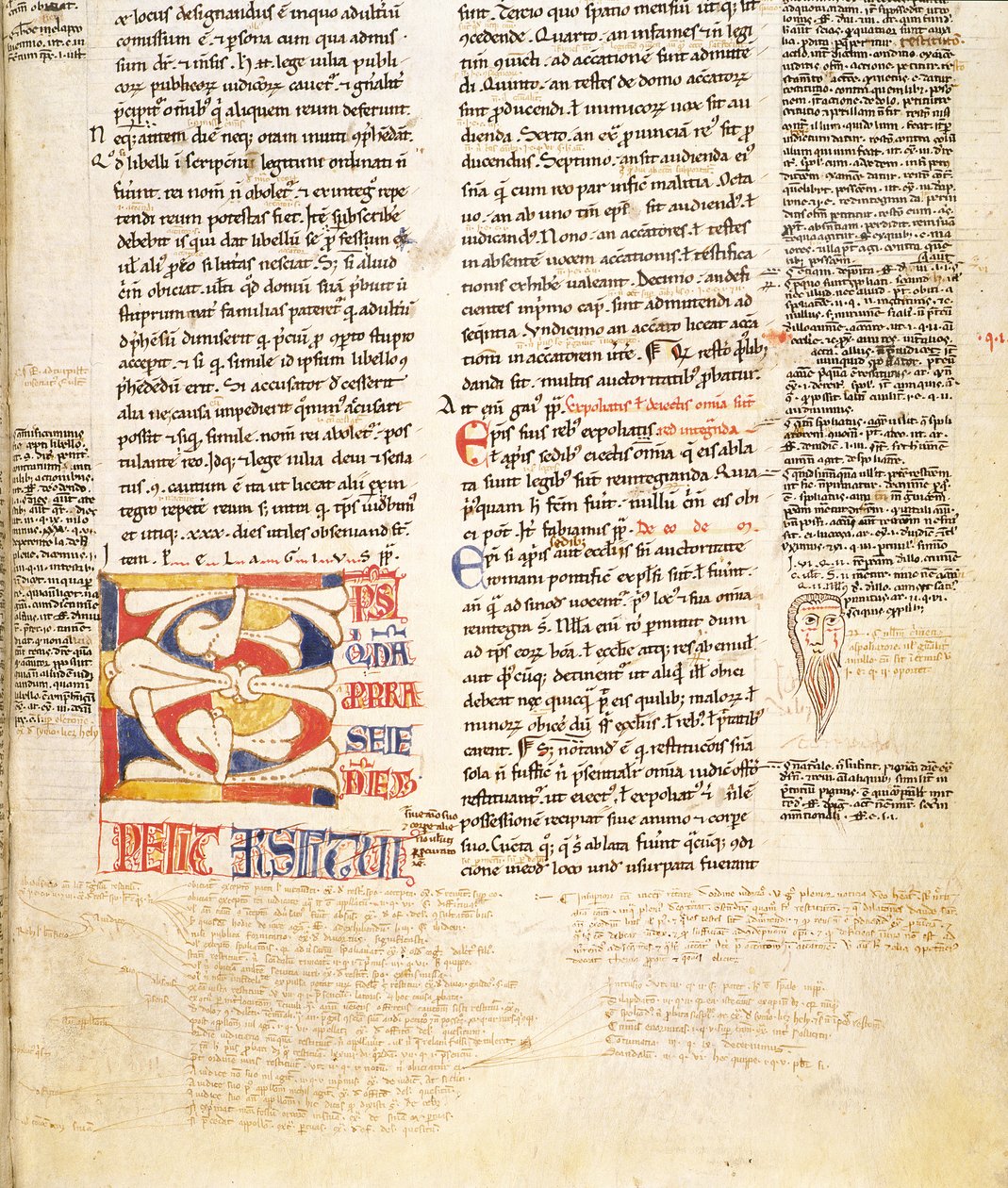 Ms. McClean 135, f.96r: detalhe de uma forma de planta inicializada C de Gratians Decretum, final do século XII de Italian School