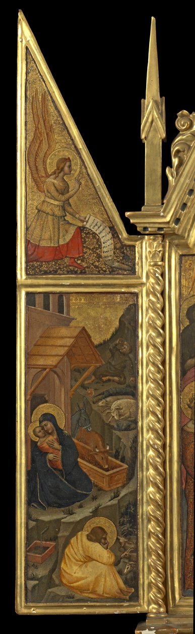 Natividade com Anjo da Anunciação - acima (painel esquerdo), c.1330-70 (têmpera no painel) de Italian School