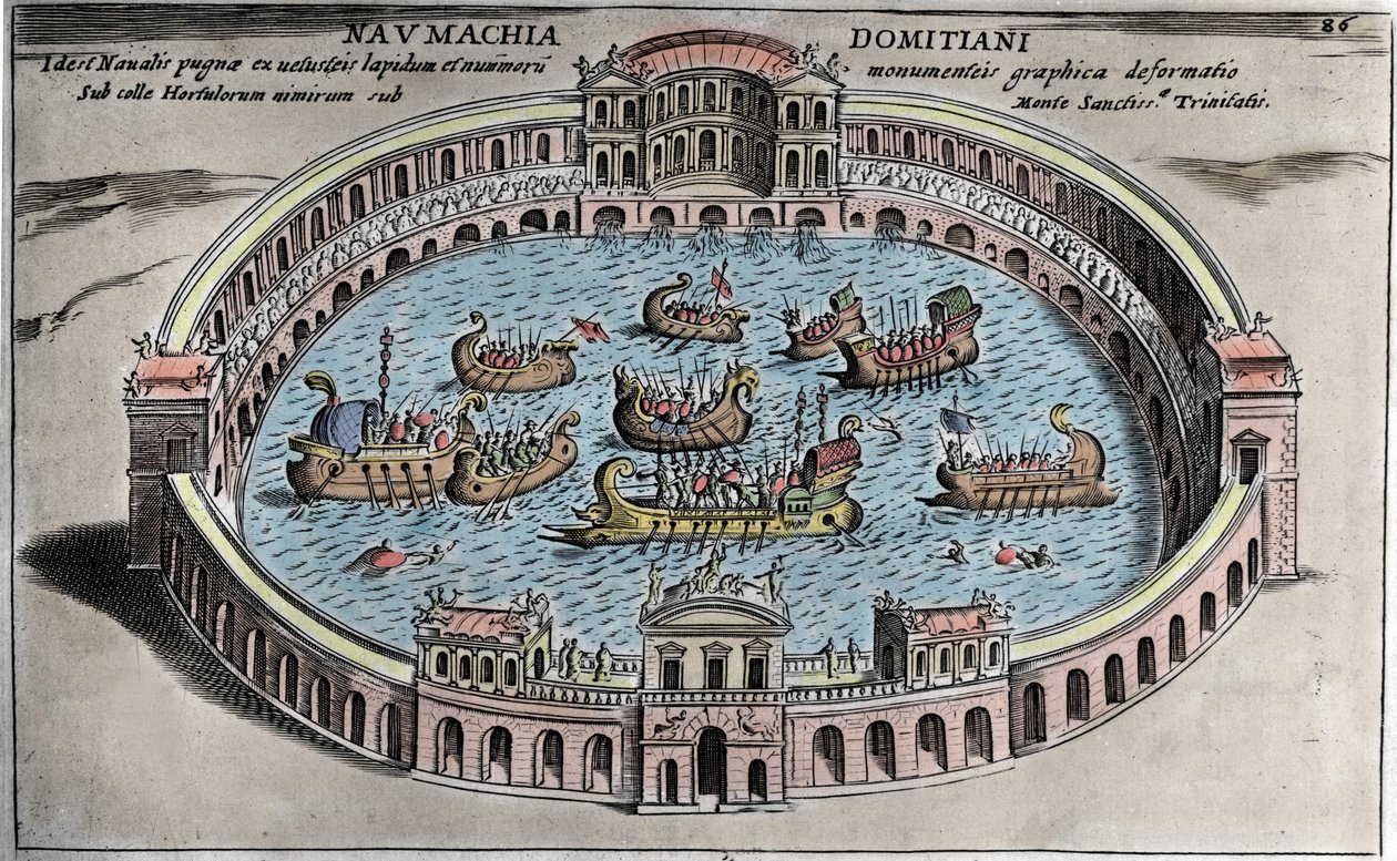 Naumachia, combate naval em um anfiteatro em Roma. de Italian School