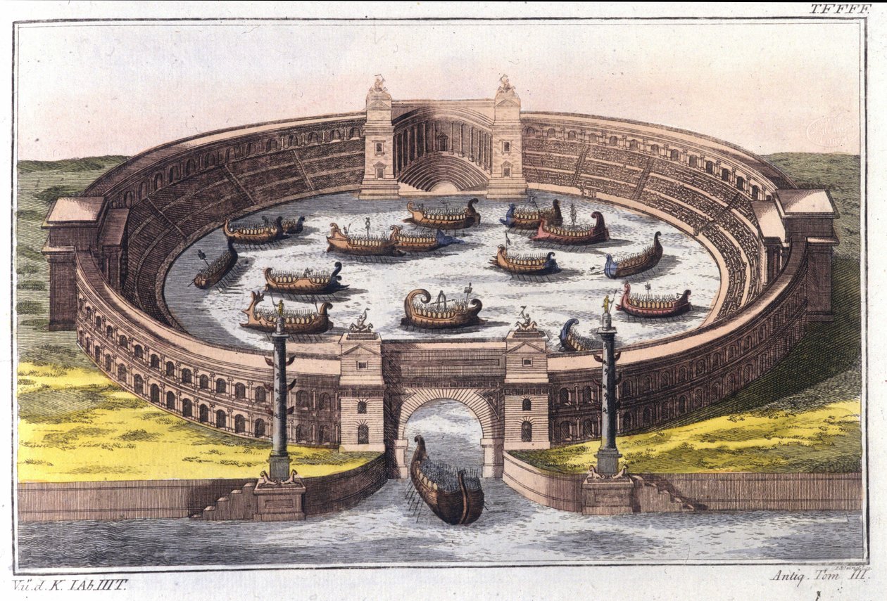 Naumachia, combate naval num anfiteatro de Roma. de Italian School