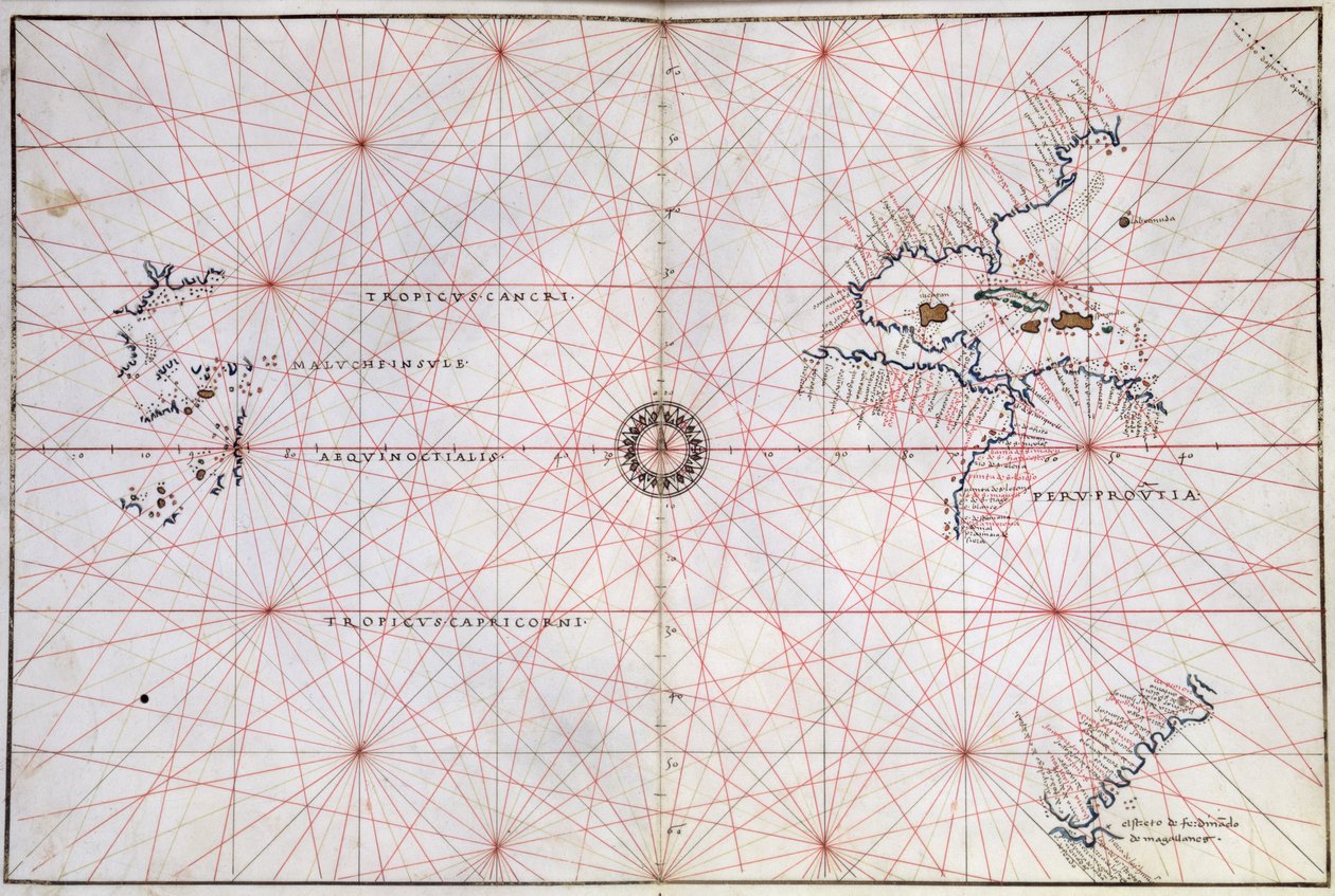 Carta Náutica do Oceano Pacífico e da América Central (impressão) de Italian School