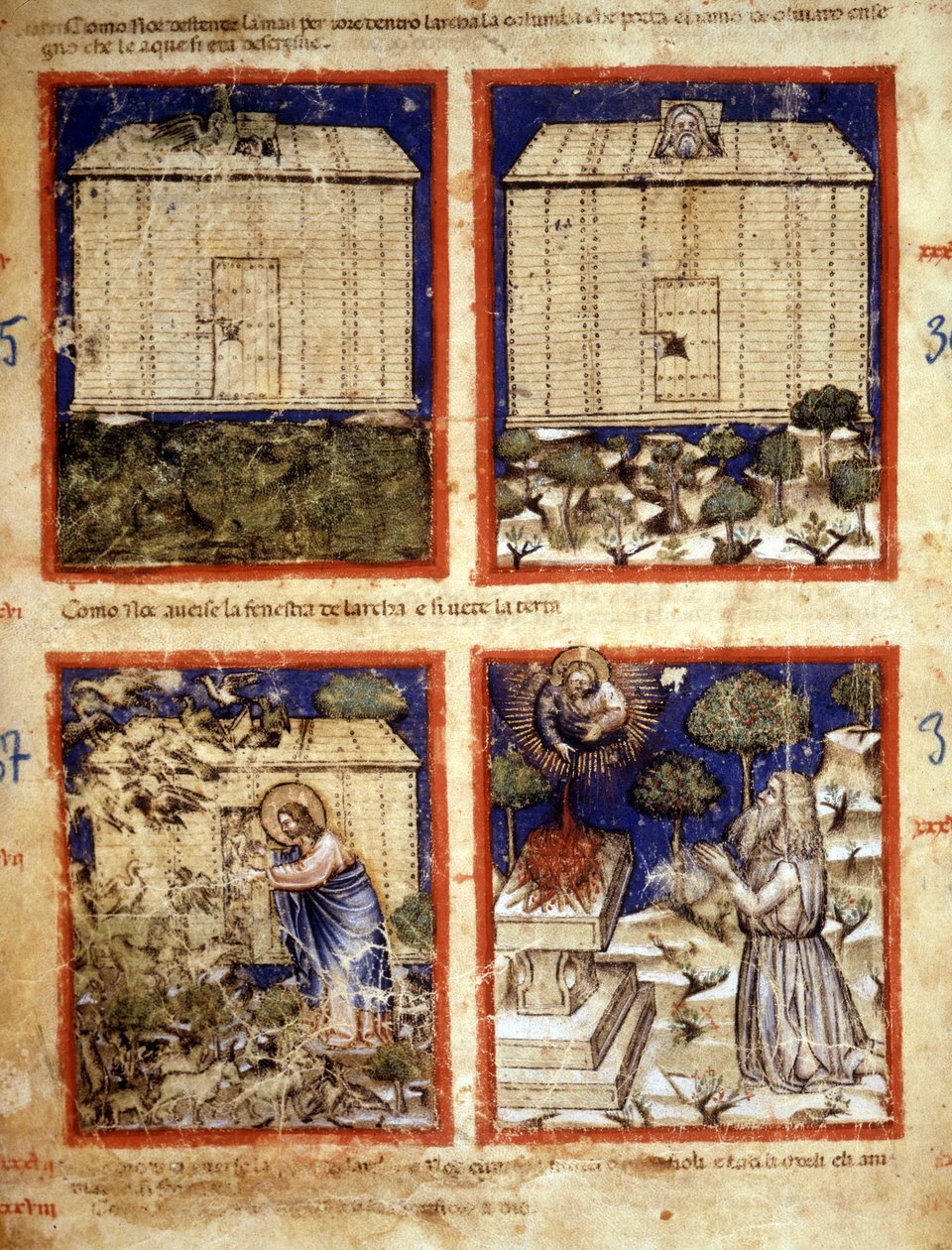 Arca de Noé, Miniatura tirada do códice 212 (ou códice padovano ou Bíblia de Pádua) 1390-1400 Rovigo, Accademia dei Concordi de Italian School