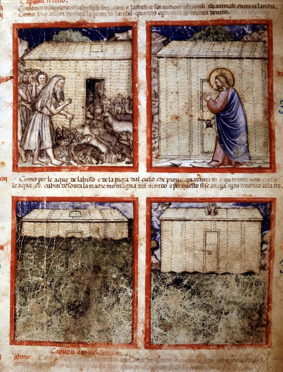 Arca de Noé, Miniatura tirada do códice 212 (ou códice padovano ou Bíblia de Pádua) 1390-1400 Rovigo, Accademia dei Concordi de Italian School