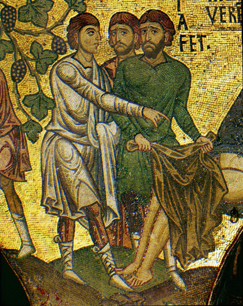 Os filhos de Noé cobrem o pai embriagado ... (mosaico) de Italian School
