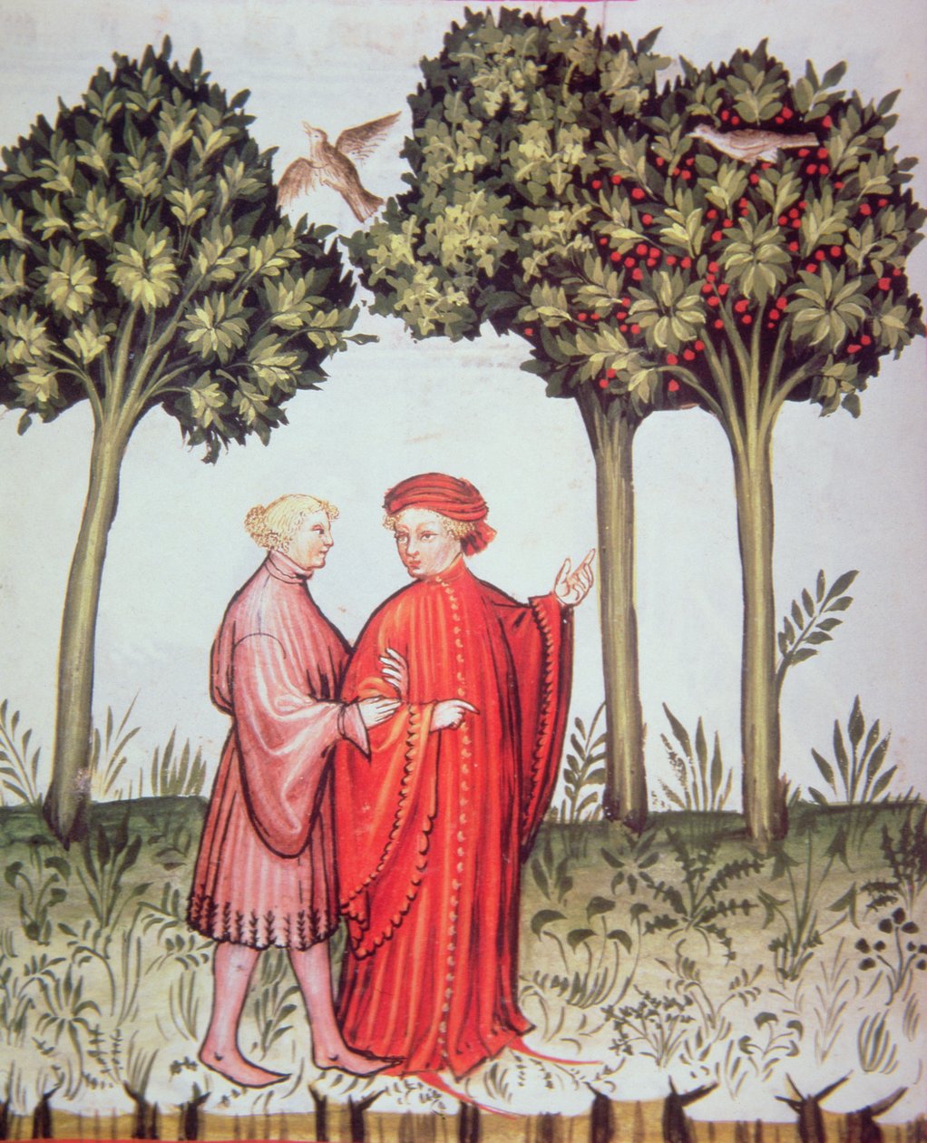 Nova 2644 fol.102v Dois amigos para um passeio juntos, de Tacuinum Sanitatis Codex Vindobonensis (vellum) de Italian School