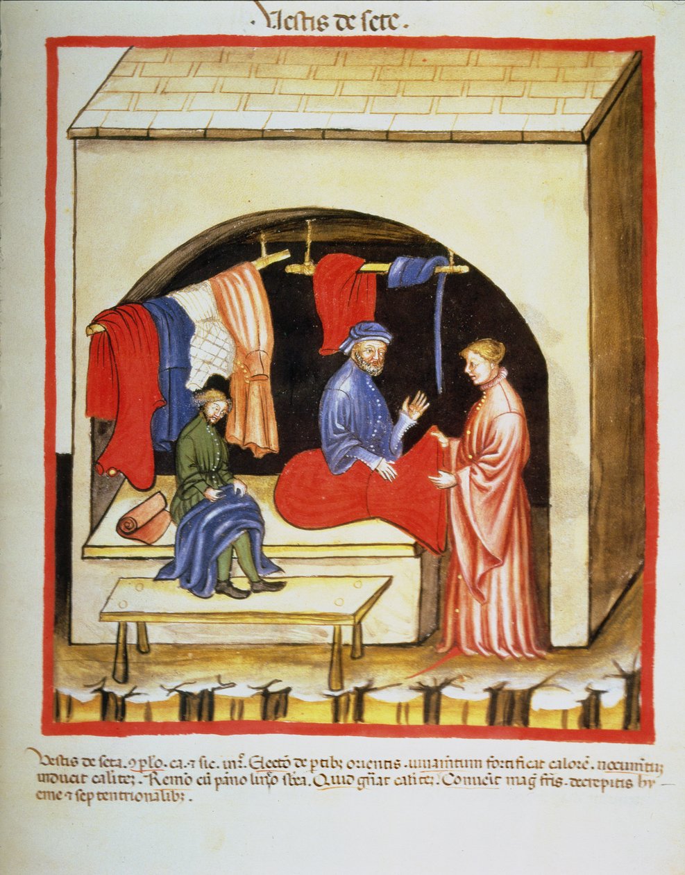 Nova 2644 fol.106r A Loja dos Alfaiates: Roupas de Seda, da Tacuinum Sanitatis de Italian School