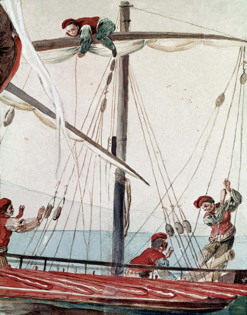 Antigo comércio napolitano: um barco de pesca - Aquarela do século XIX - Nápoles Museo Nazionale di San Martino de Italian School