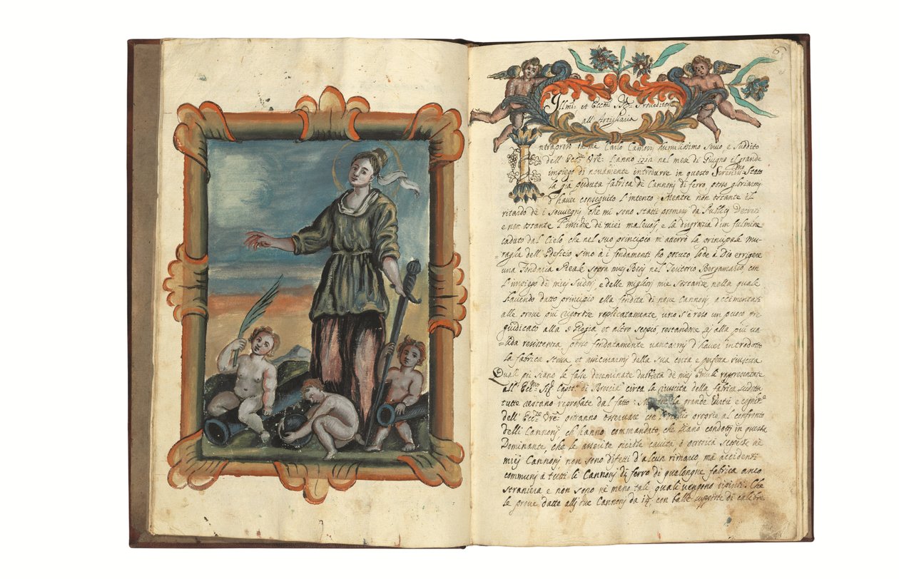 Sobre o fabrico de armas para a República de Veneza, por Carlo Camozzi di Bergamo (fl.1712), em italiano e latim, manuscrito ilustrado sobre papel, Veneza, primeira metade do século XVIII (tinta e cor sobre papel) de Italian School