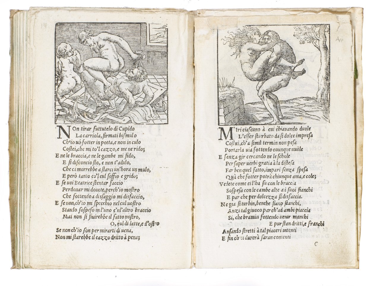Página de "Sonetti Lussuriosi" de Pietro Aretino, ilustrada por Giulio Romano e gravada por Marcantonio Raimondi, publicada em Veneza, c.1527 de Italian School