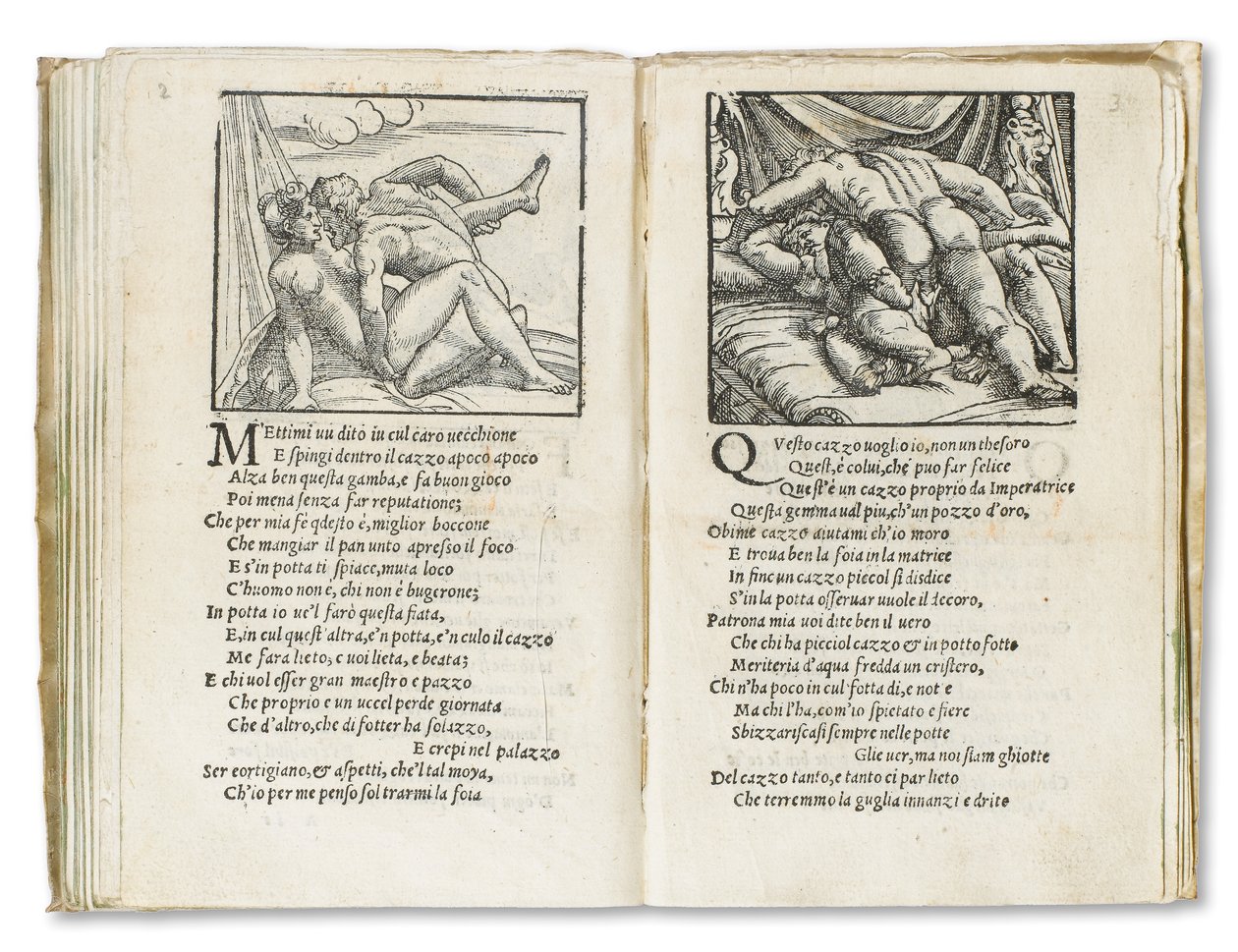 Página de &39;Sonetti Lussuriosi&39; de Pietro Aretino, ilustrada por Giulio Romano e gravada por Marcantonio Raimondi, publicada em Veneza, c.1527 (impressão e xilogravura) de Italian School
