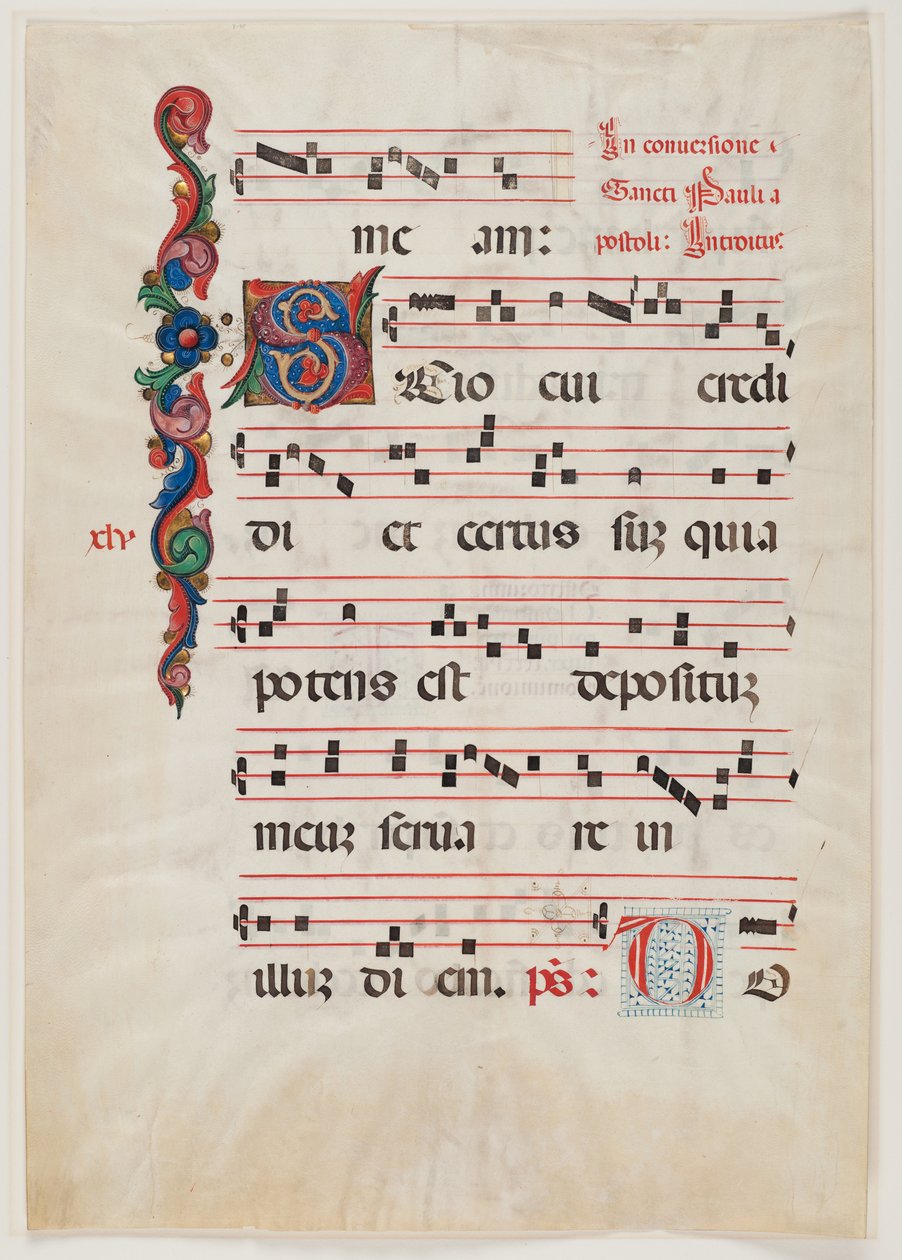Página de um missal ou livro de coro, norte da Itália, primeira metade do século XV (tinta sobre pergaminho) (ver também 499213) de Italian School