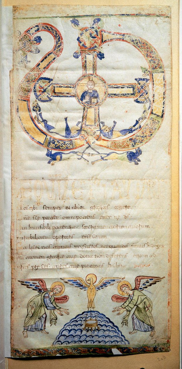 Página de um Pontifício contendo as orações e cerimônias a serem realizadas pela Eveque (Ms.724/1-Carta3) Um manuscrito do século X. Roma, Biblioteca Casanatense de Italian School
