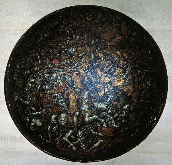Escudo de concurso com cenas da história romana (madeira pintada) de Italian School