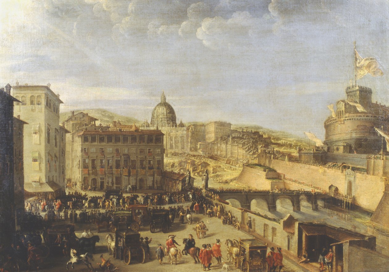 Procissão Papal na Ponte do SantAngelo de Italian School