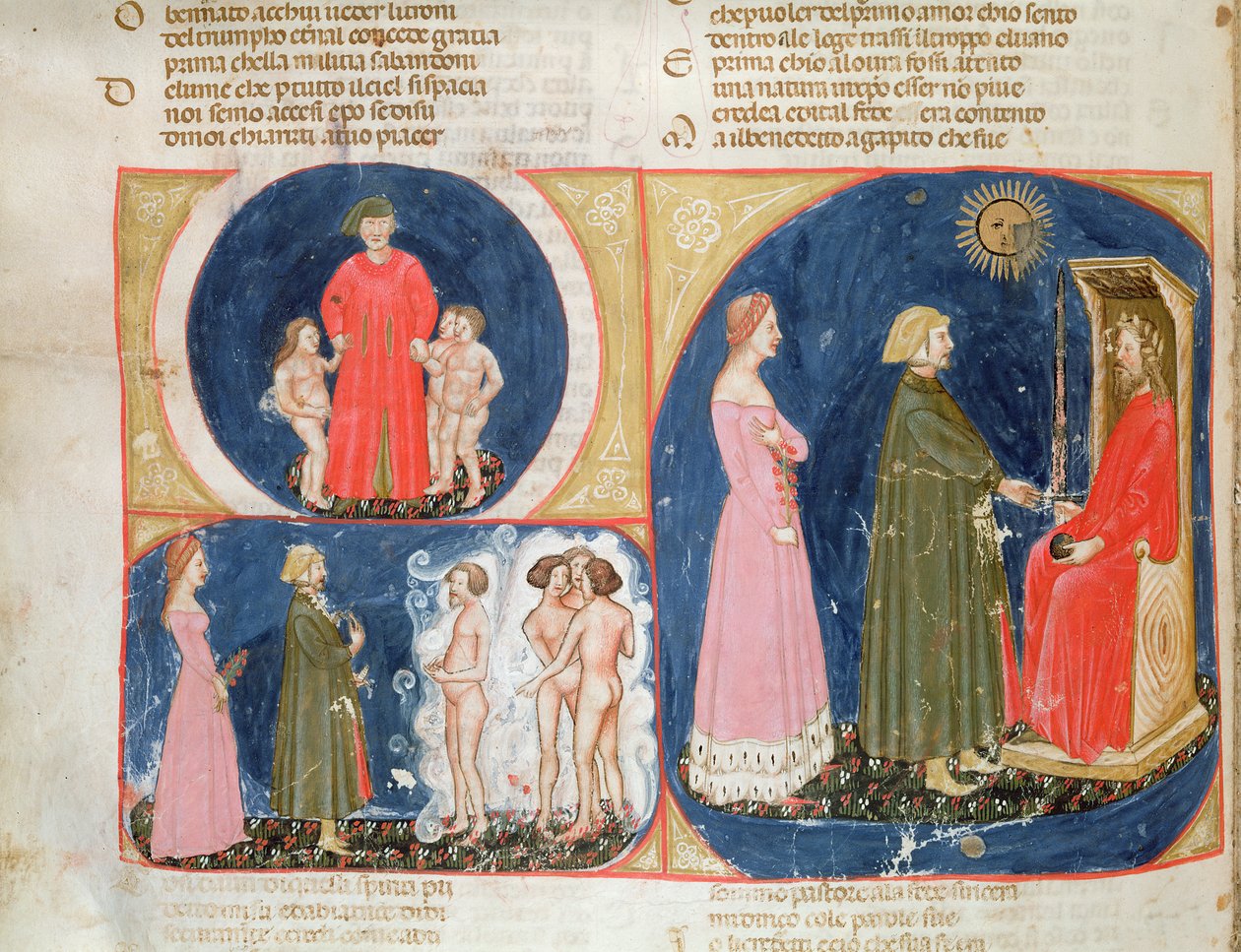 Paradiso VI f.56v Conversa com Justiniano, da divina comédia de Dante Alighieri (1265-1321) de Italian School