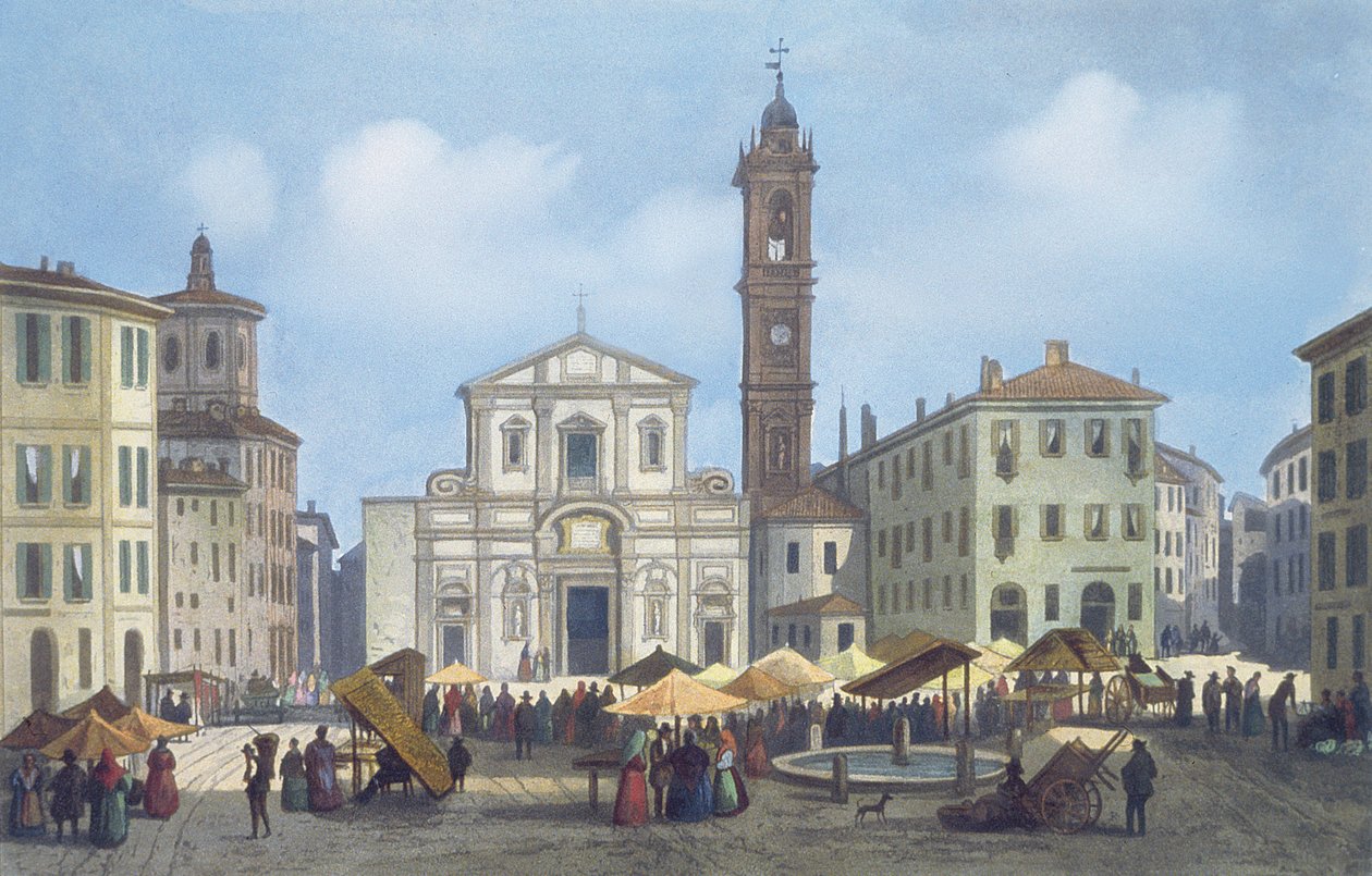 Piazza Santo Stefano a partir de vistas de Milão e seus arredores de Italian School