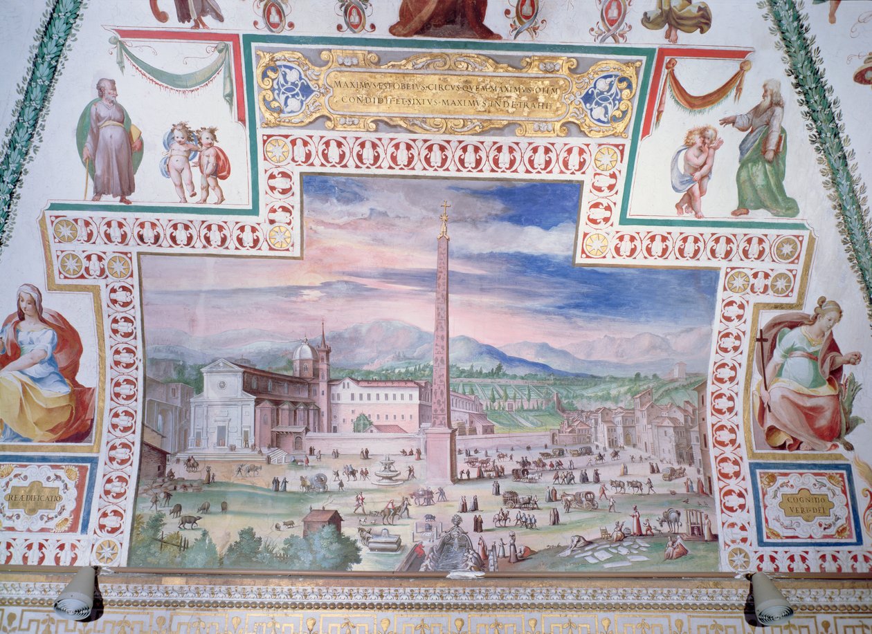 Piazza del Popolo, durante o reinado do Papa Sisto V de Italian School
