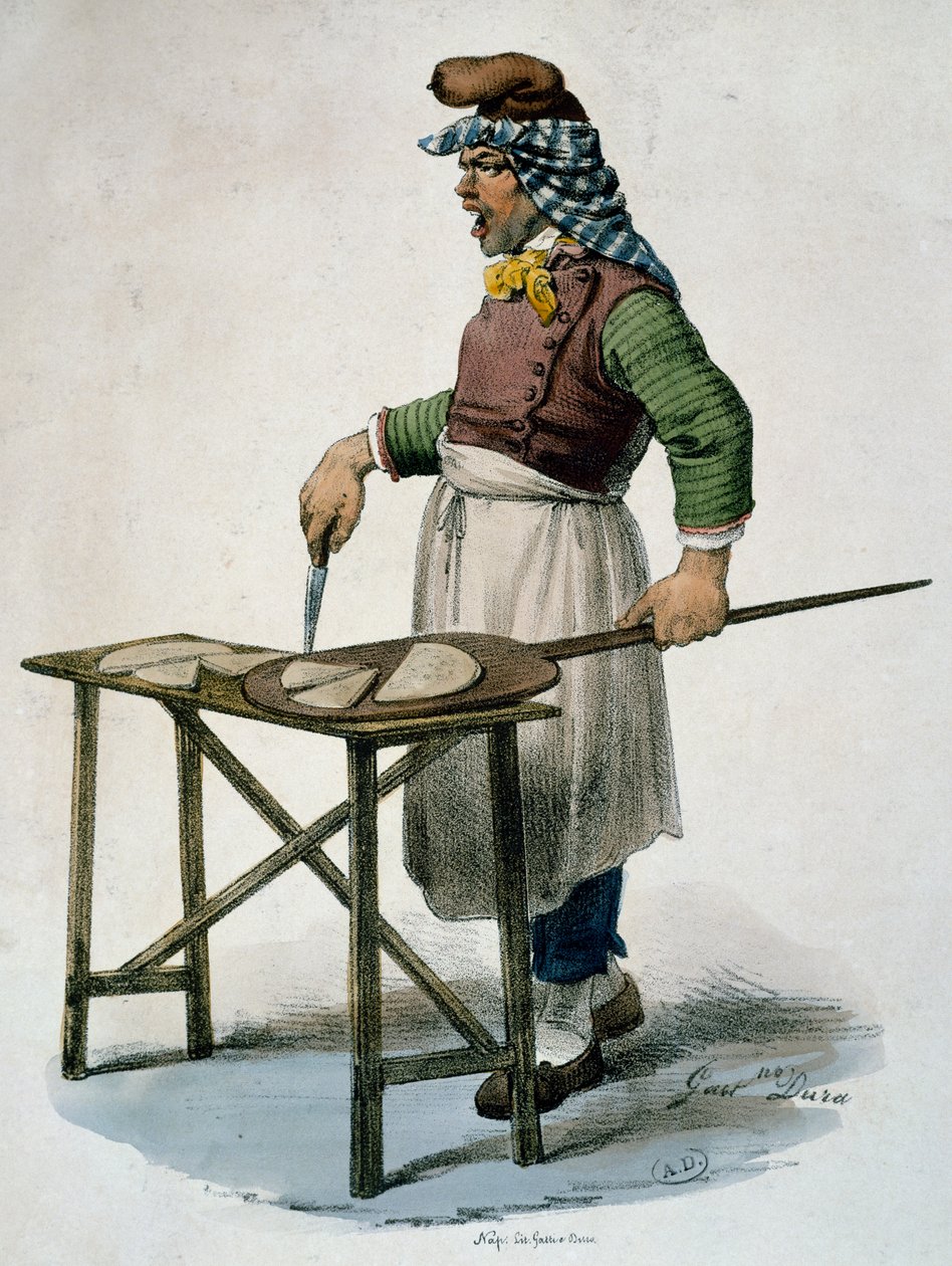 Pizzaiolo, ca 1820, gravura, Itália de Italian School