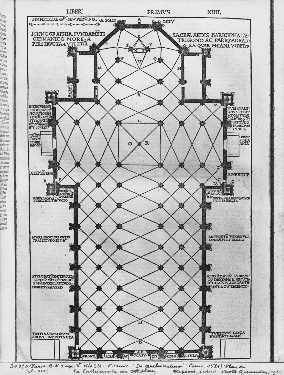 Plano da Catedral de Milão, ilustração de De Architectura por Vitruvius, Como, 1521 de Italian School