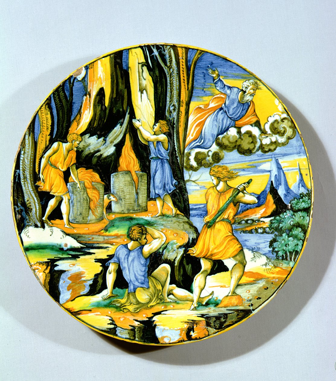 Placa representando Caim matando Abel, Rimini, meados do século XVI (maiolica) de Italian School