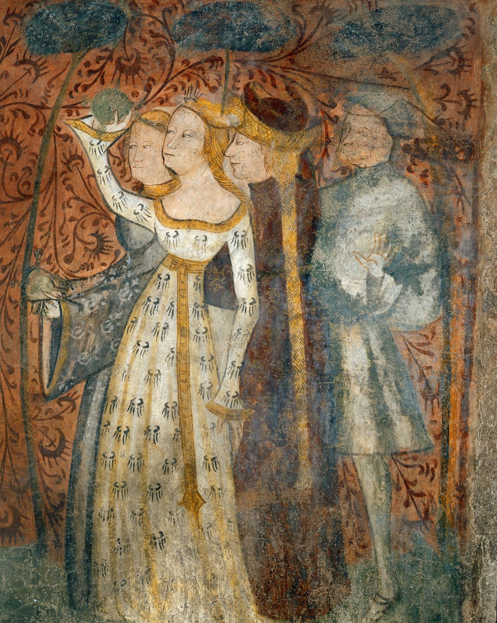Jogando um jogo de bola, detalhe de cenas de um torneio e vida cortês da Casa dEstate (Summer House), 1388-1400 de Italian School