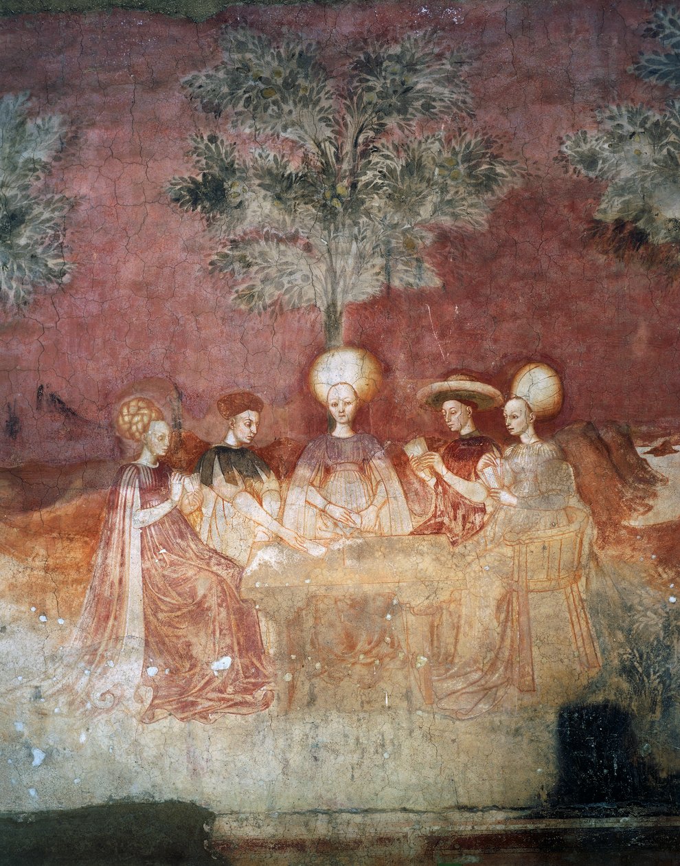 Jogando com cartas de tarô, cena do ciclo dos Jogos, ca 1445-1450, afresco, Palazzo Borromeo, Milão, Lombardia, Itália de Italian School