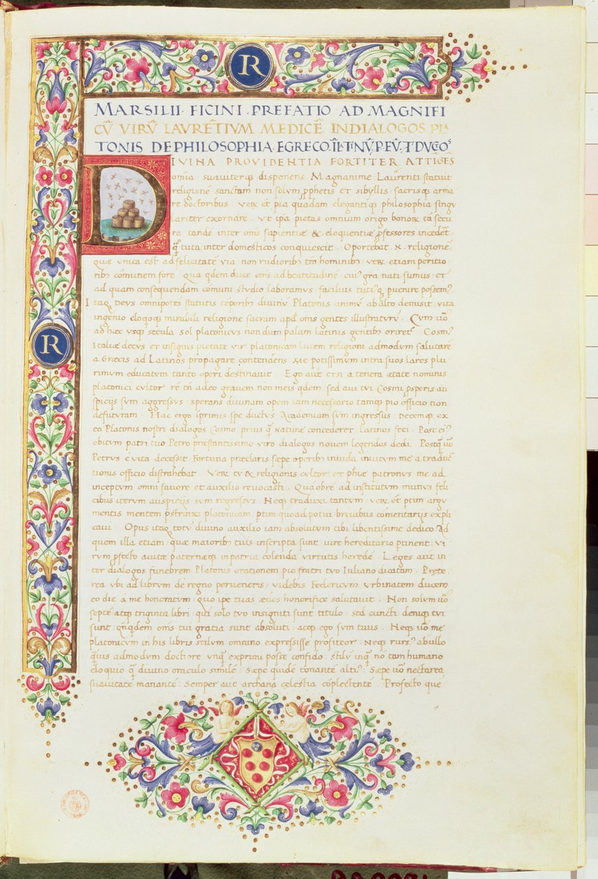 Plut 82.6 C.1 Os diálogos de Platão traduzidos por Ficino e dedicados a Lourenço, o Magnífico, c.1480 (velino) de Italian School
