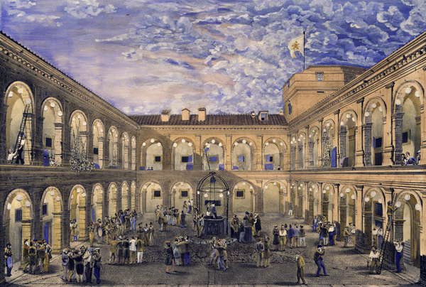 Presos políticos no Forte Civita Castellana na noite de 21 de junho de 1846 concederam anistia à coroação do Papa Pio IX (lito com wc) de Italian School