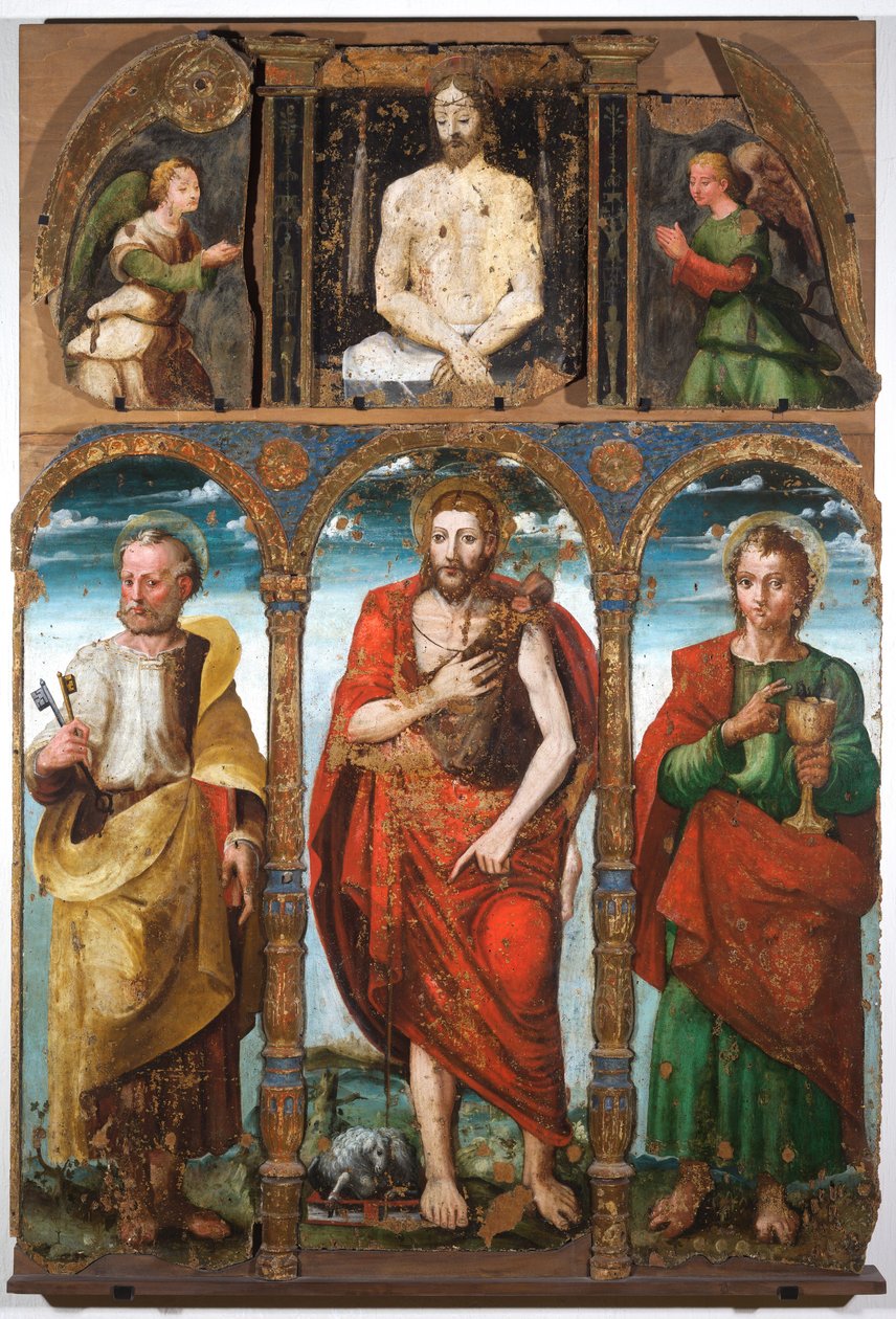 Políptico de São João Batista com São Pedro e São João Evangelista, primeira metade do século XVI (têmpera sobre painel) de Italian School