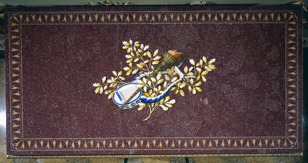 Mesa de pórfiro com mosaico de pedras semi-preciosas, Itália de Italian School