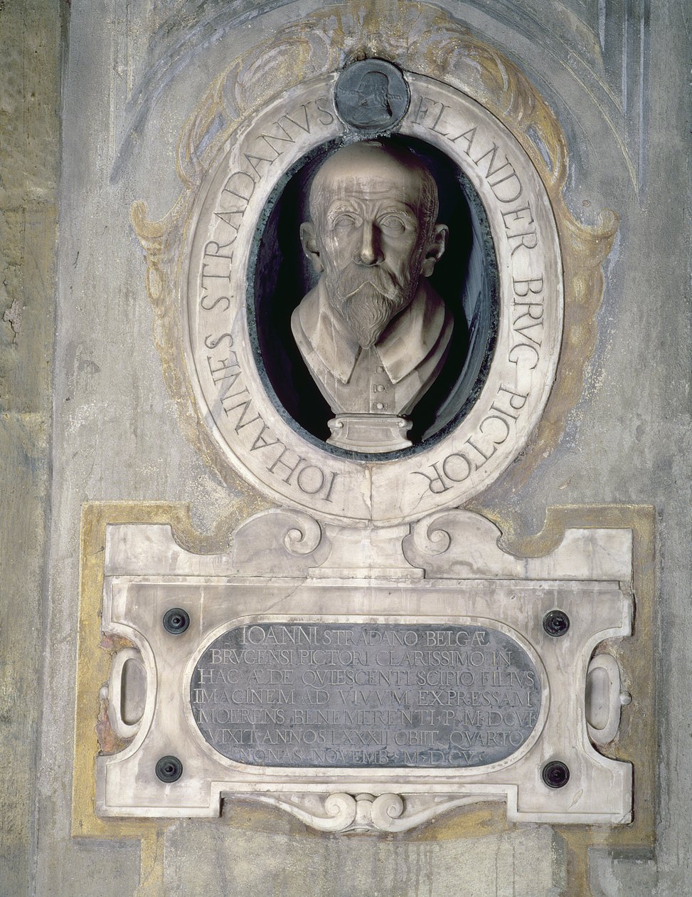 Retrato de Joannes Stradanus, pintor flamengo, desenhista e tapeçaria, nascido Jan van der Straet em Bruges, trabalhou na Itália, também conhecido como Giovanni Stradano (1523-1605) (mármore) de Italian School
