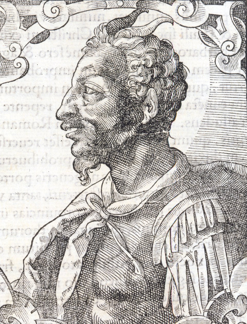 Retrato de Átila a partir da obra de Bernardino Corio "Elogia Virorum Illustris", Milão século XVI. de Italian School