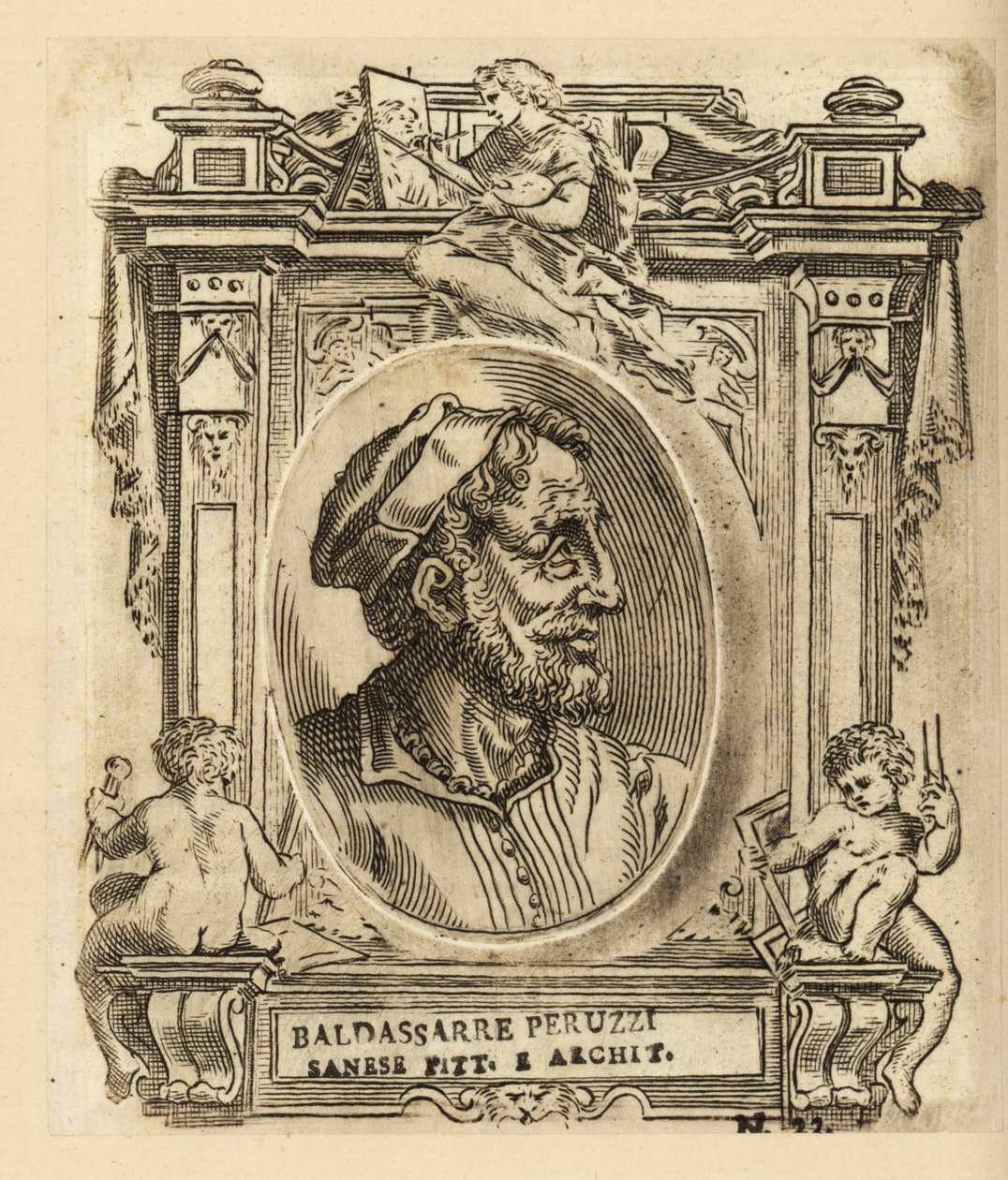 Retrato de Baldassare Tommaso Peruzzi, arquitecto e pintor italiano, nascido perto de Siena de Italian School