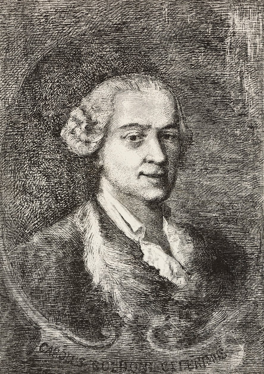 Retrato de Carlo Goldoni (1707-1793), dramaturgo italiano, gravura de Marco Pitteri a partir de pintura de Giambattista Piazzetta e desenho de E Ximenes, gravura de L
