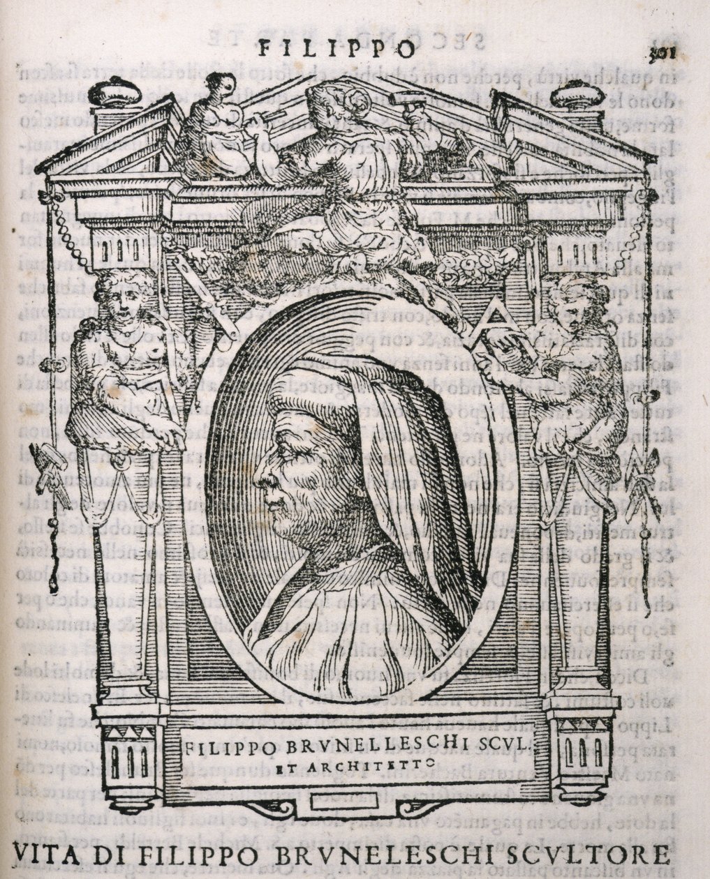 Retrato de Filippo Brunelleschi (1377-1446) de Vasaris Lives of the Artists, publicado pela primeira vez em 1550 de Italian School