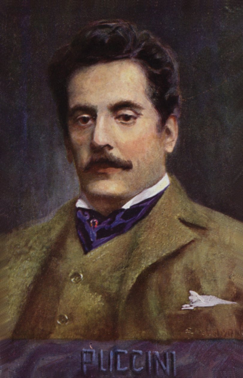 Retrato de Giacomo Puccini (litografia a cores) de Italian School