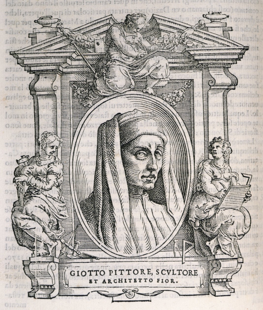 Retrato de Giotto di Bondone (c.1267-1337) de Vasaris Lives of the Artists, publicado pela primeira vez em 1550 de Italian School