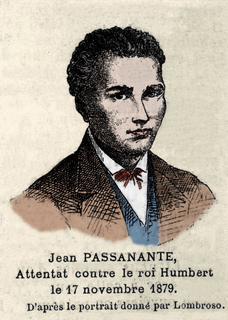 Retrato de Giovanni Passannante (1849-1910) que realizou o ataque ao rei italiano Umberto I (Humbert I) em Nápoles, em 1878, após o retrato elaborado por Cesare Lombroso (1835-1909). Este evento inspirou o poeta Giovanni Pascoli (1855-1912) em um de Italian School