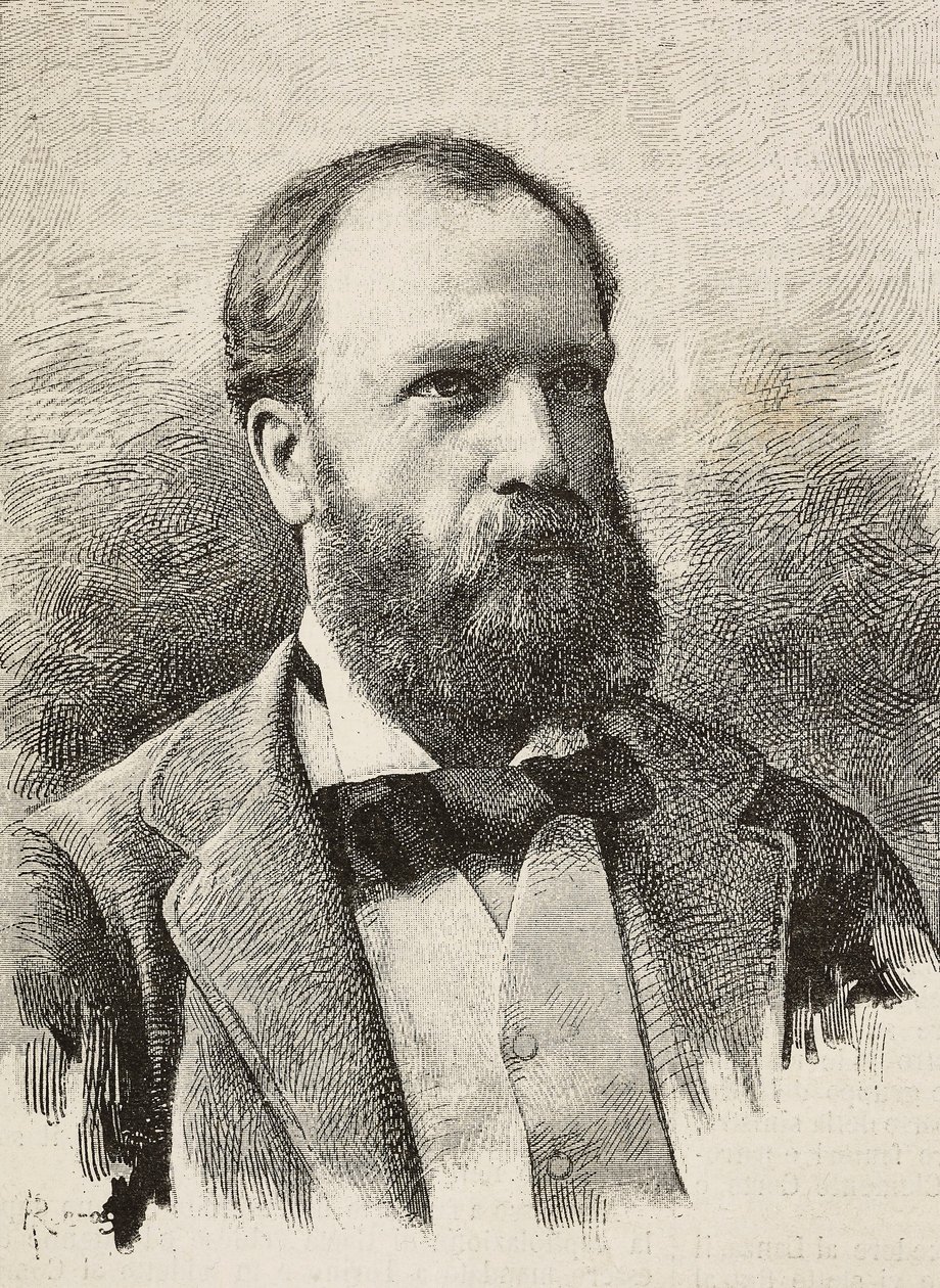 Retrato de Karl Hillebrand (1829-1884), historiador alemão, gravura de Riera a partir de fotografia de Schemboche, de L