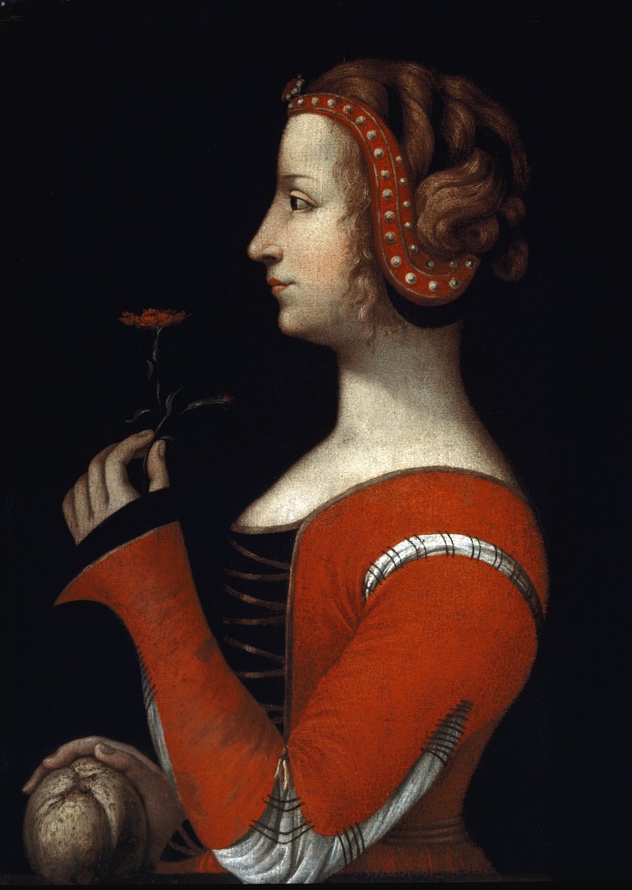 Retrato de Laure (Laura) por Noves (1308-1348), Aimee mulher de Petrarca (Francesco Petrarca) Pintura da escola italiana do século XVI. Londres, Victoria e Albert Museum de Italian School