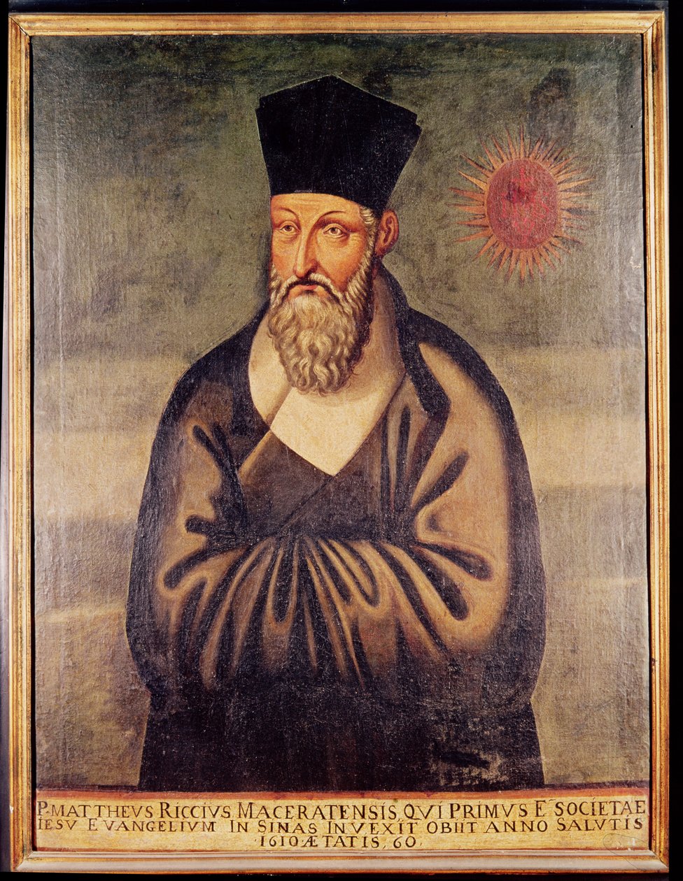 Retrato de Matteo Ricci (1552-1610) missionário italiano, fundador da missão jesuíta na China (painel) de Italian School