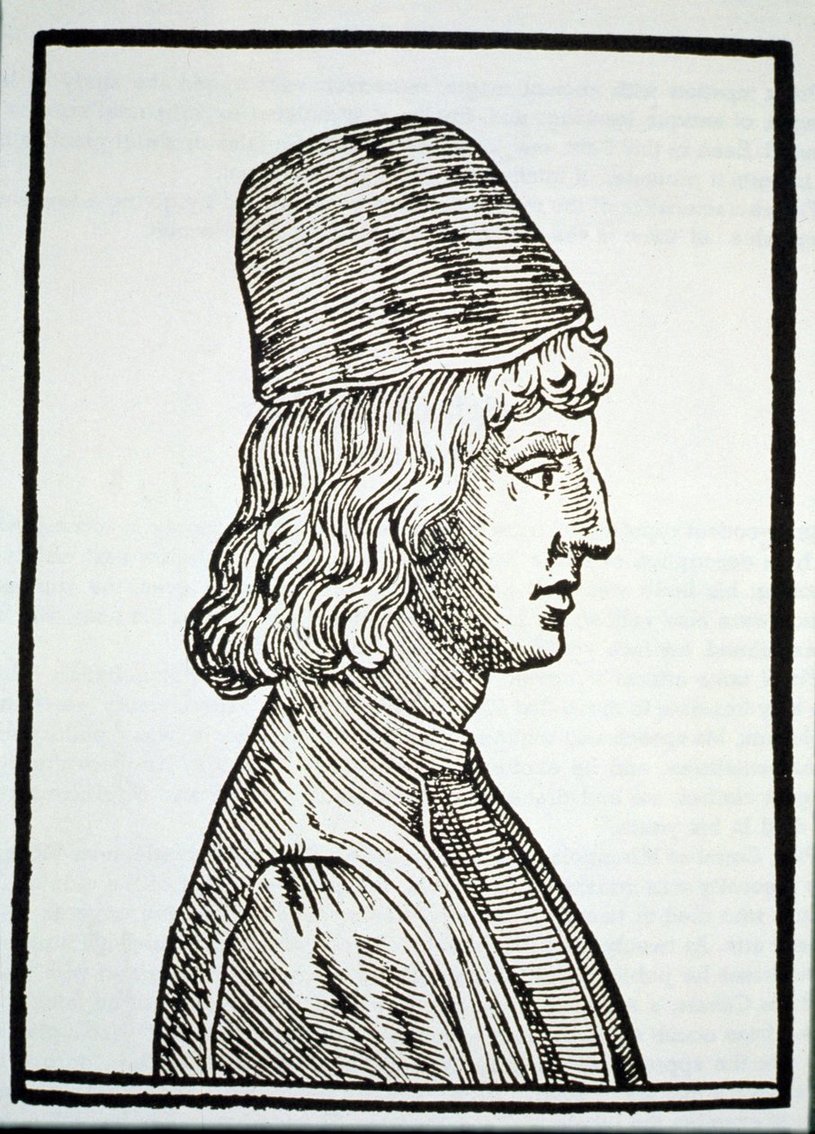 Retrato de Pico della Mirandola (1463-94), de Delle Celeste Fisionomia por Giovanni Battista della Porta, Pádua 1616, ilustrado em History of Magic, publicado no final do século XIX de Italian School