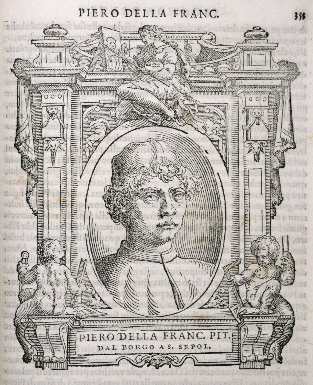 Retrato de Piero dell Francesca (1415-92) de Vasaris Lives of the Artists, publicado pela primeira vez em 1550 de Italian School