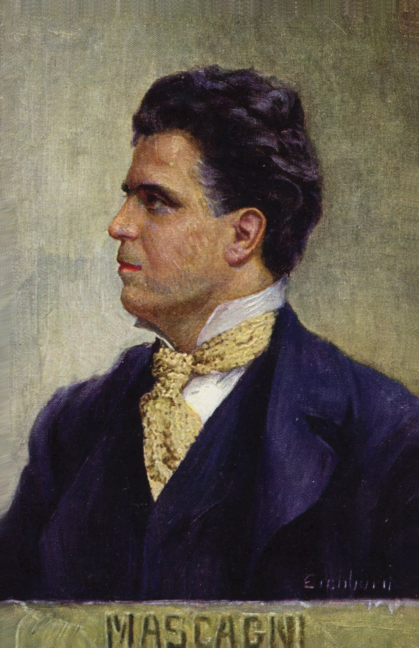 Retrato de Pietro Mascagni (litografia a cores) de Italian School