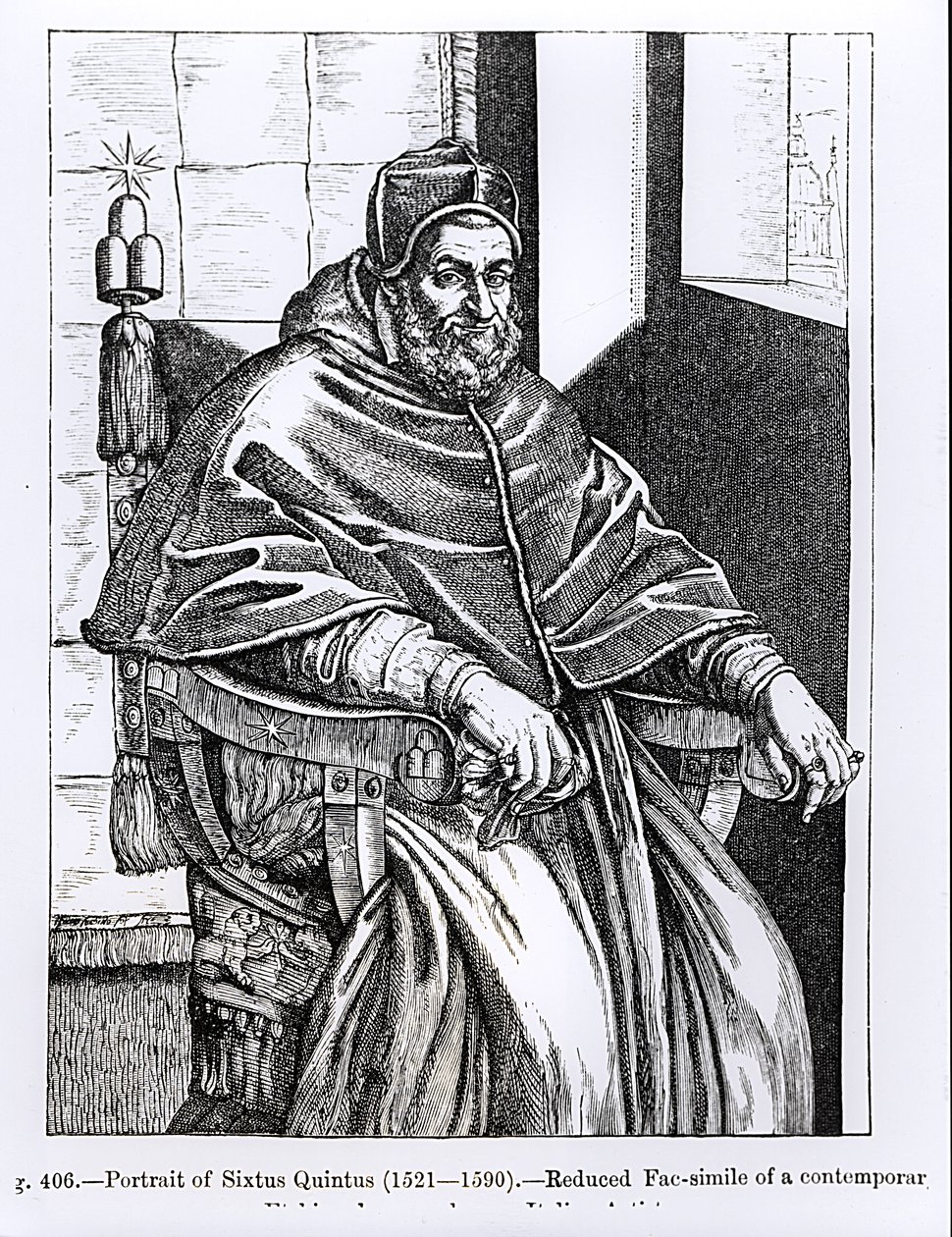 Retrato do Papa Sisto V (1520-90) ilustração de &39;Ciência e literatura na idade média e o Renascimento&39;, escrito e gravado por Paul Lacroix, 1878 de Italian School