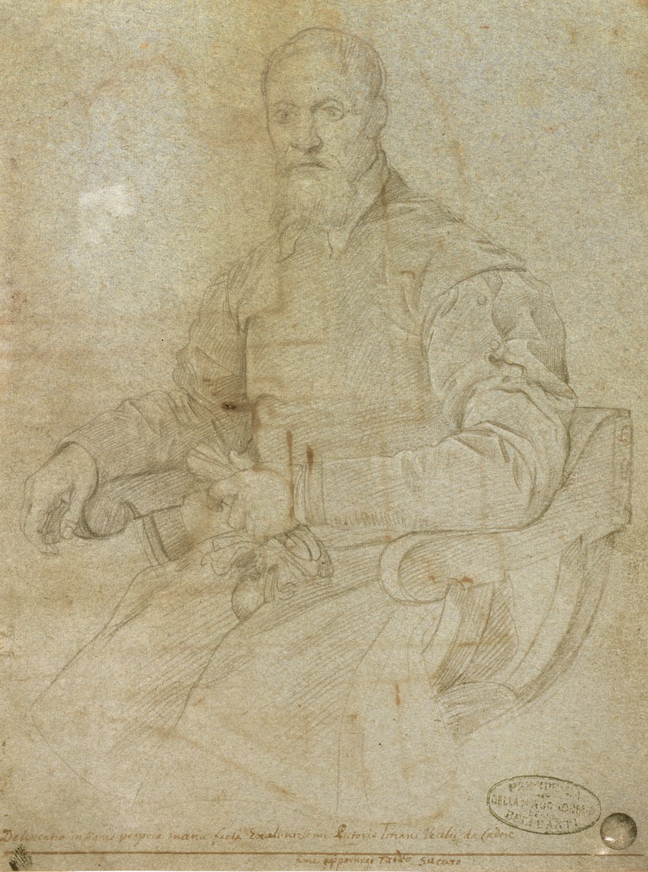 Retrato de Ticiano (Tiziano Vecellio) (c.1485-1576) Escola Romana (carvão sobre papel) de Italian School