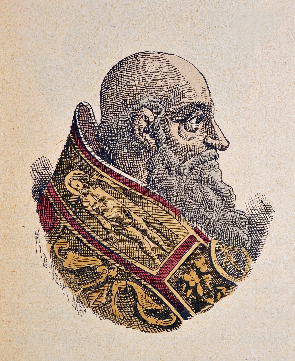 Retrato do Papa Paulo III (Paolo, Paulus ou Alessandro Farnese) (1534-1549), 1898 (gravura com posterior coloração) de Italian School