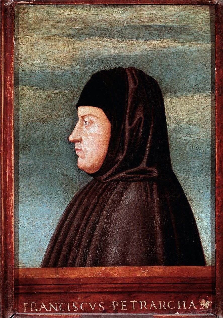 Retrato do poeta Francesco Petraca dit Petrarch (1304-1374) Pintura da escola veneziana. Roma do século XV, Galleria Borghese de Italian School