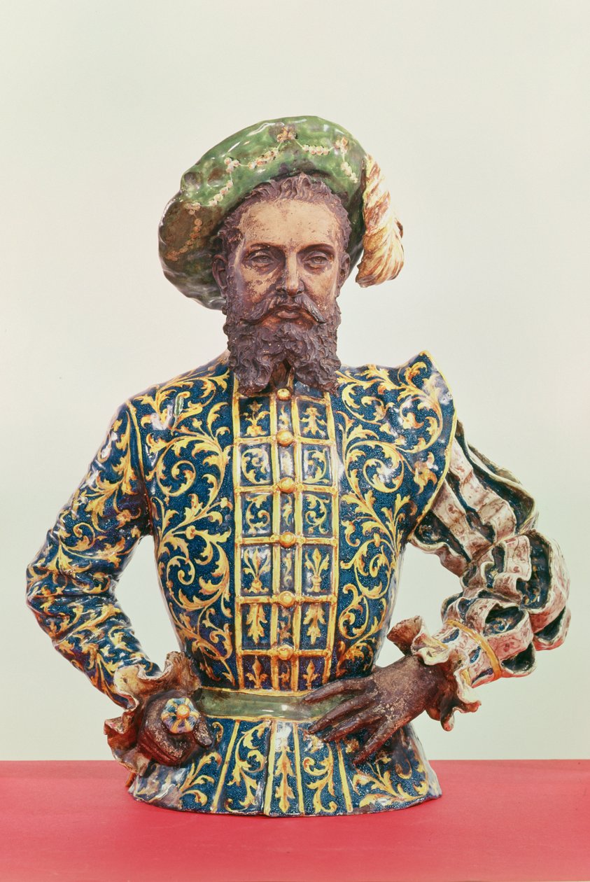 Possivelmente um retrato de Giovanni Da Verrazzano (1485-1528) (cerâmica vidrada e não vidrada) de Italian School